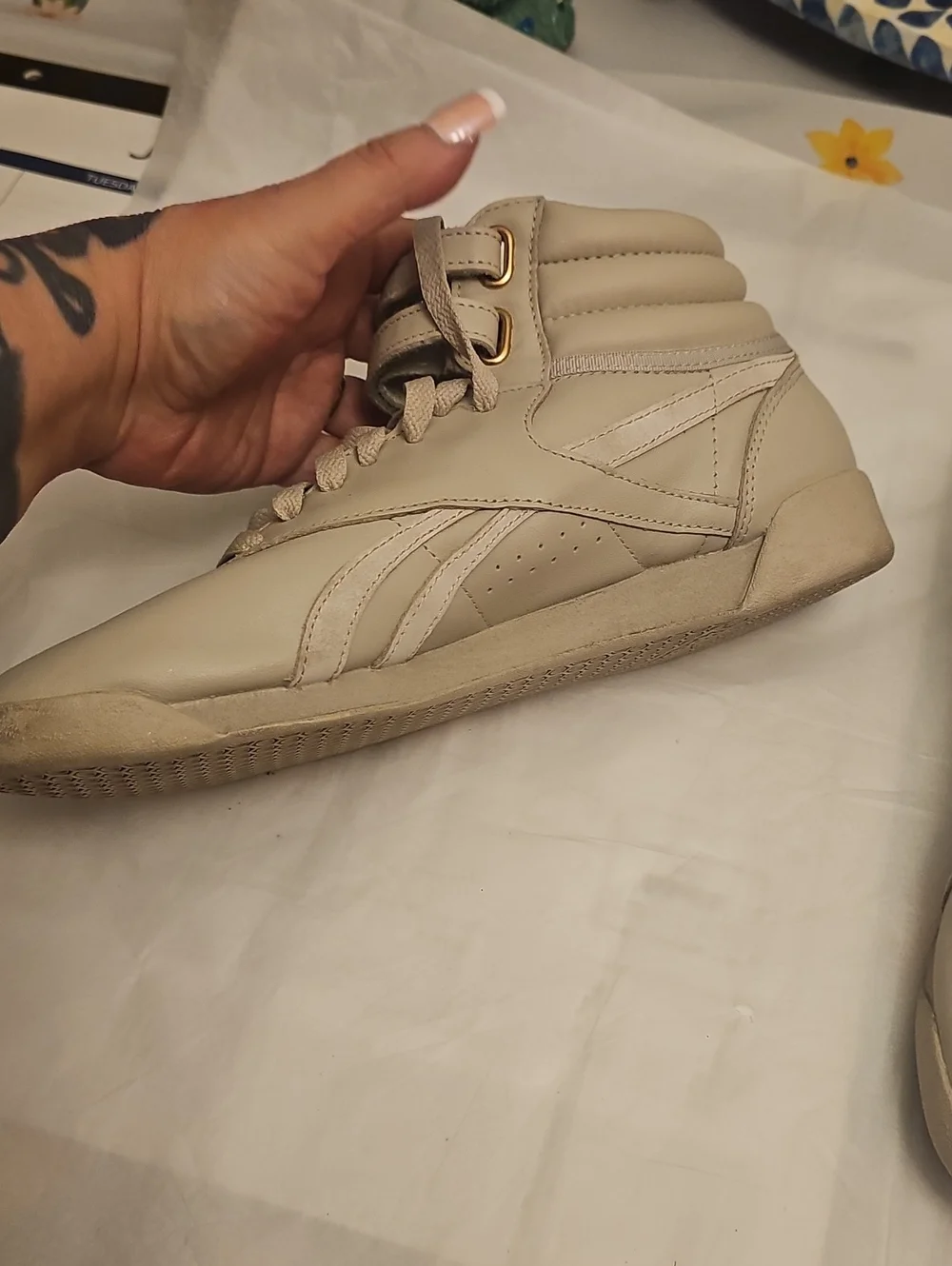 Reebok Freestyle Cardi B Hi High Top Sneakers Beige